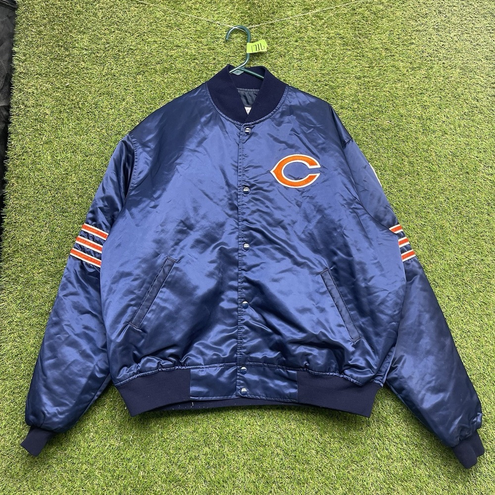 Vintage Chicago Bears Satin Starter Jacket Mens 2XL Blue Snap Close 80s